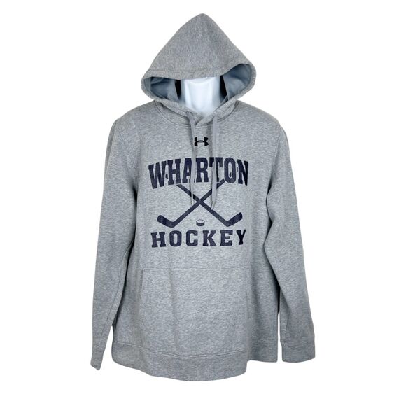 Under Armour Sweater Men Large Grey Wharton School Hockey Loose Cold Gear Hoodie - Picture 1 of 11